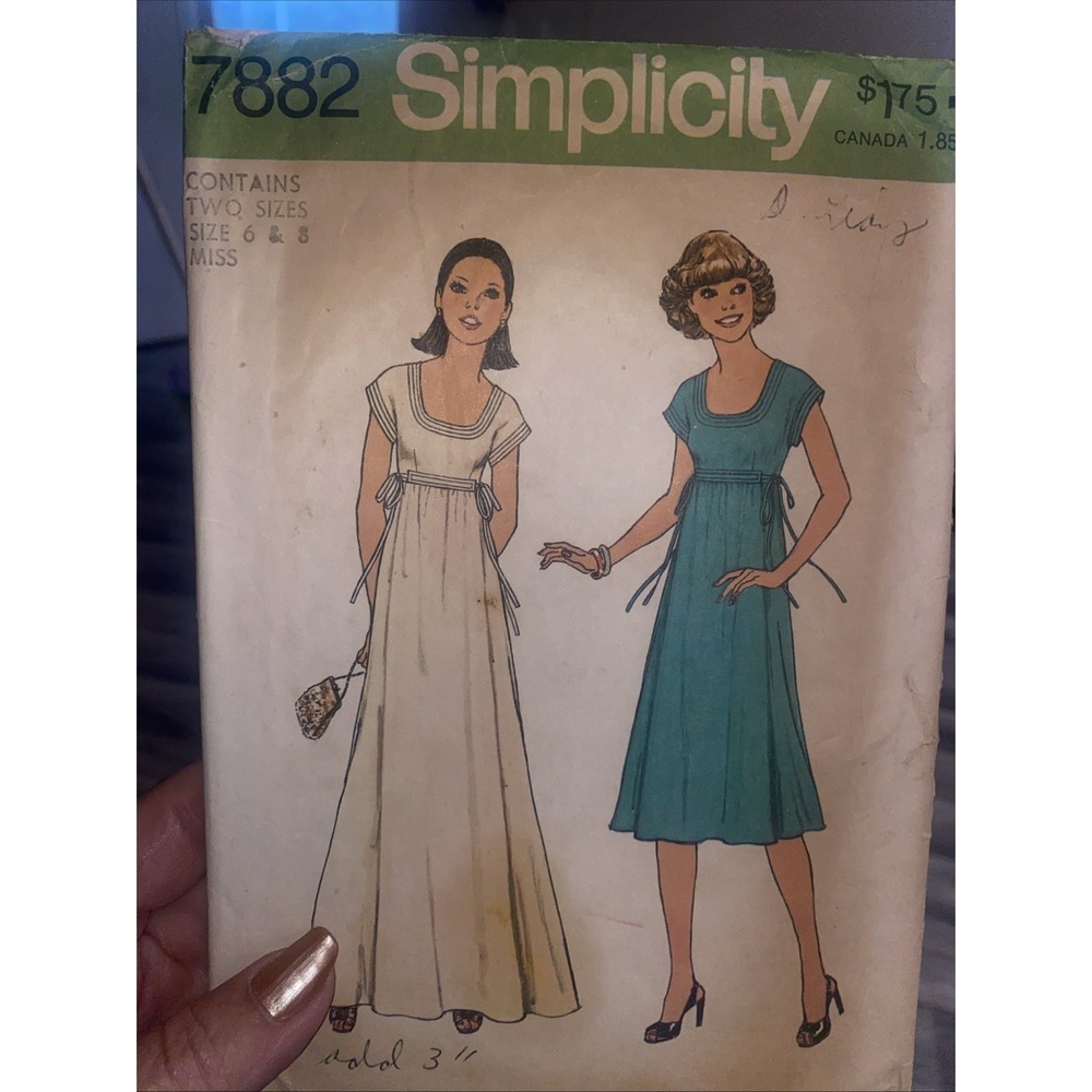 Vintage 70s Simplicity 7882 Dress Sewing Pattern Cut Size 8 Boho Maxi Mini